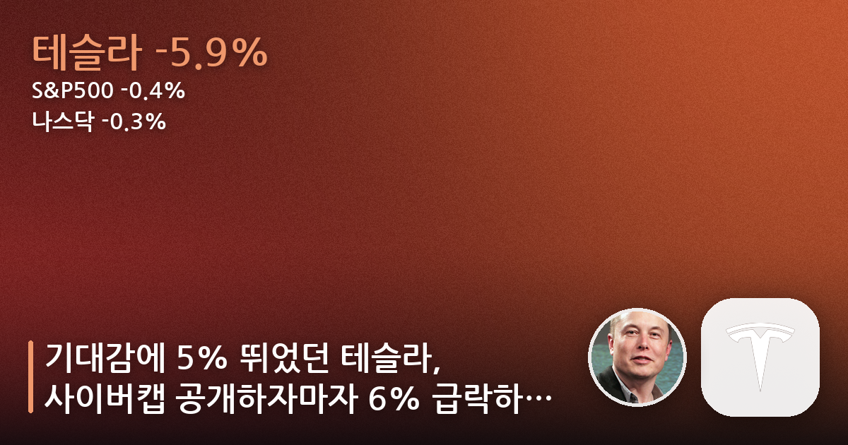 기대감에 5% 뛰었던 테슬라, 사이버캡 공개하자마자 6% 급락하고 연방조사까지 받았다