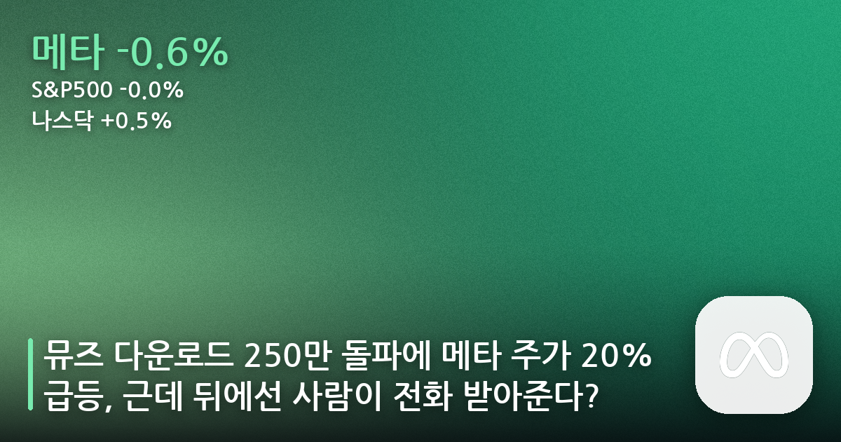 뮤즈 다운로드 250만 돌파에 메타 주가 20% 급등, 근데 뒤에선 사람이 전화 받아준다?