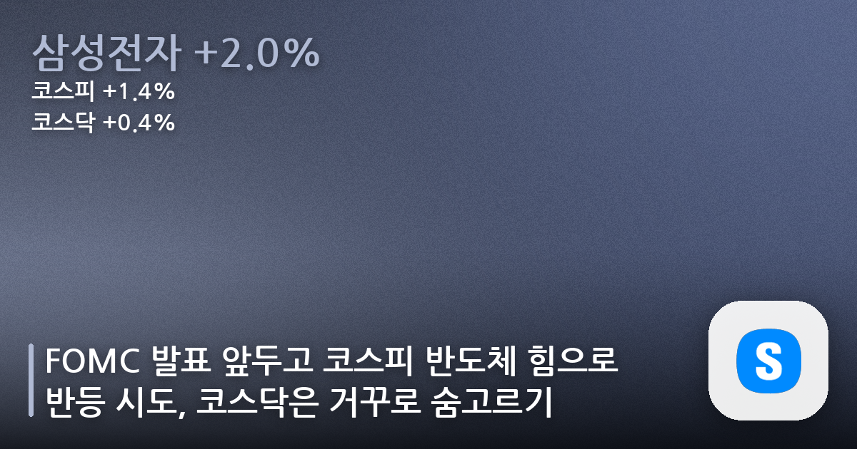 FOMC 발표 앞두고 코스피 반도체 힘으로 반등 시도, 코스닥은 거꾸로 숨고르기