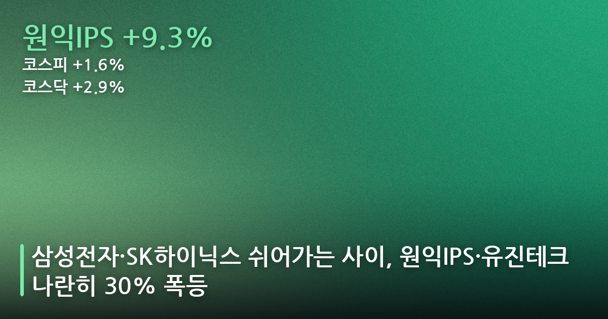 삼성전자·SK하이닉스 쉬어가는 사이, 원익IPS·유진테크 나란히 30% 폭등